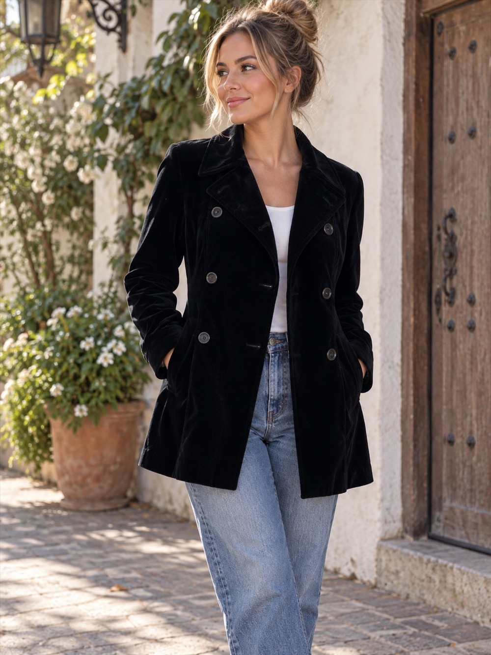 Votre Nom Paris Vintage Black Velvet Double Breasted Blazer Jacket Size 2